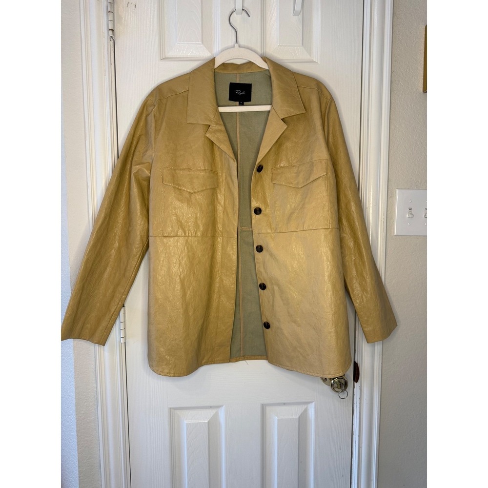 Rails Xander Cafe‎ Tan Faux Leather Shacket  Button front Jacket Womens Medium